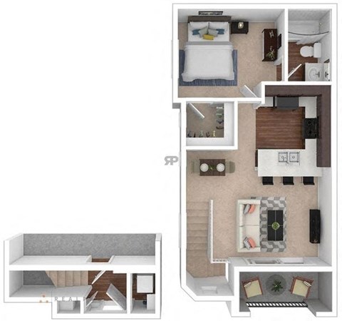 Floor plan for 1 bed, 1 bath, 722 sqft